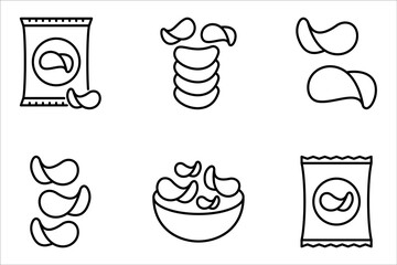 Chips potato icons set, vector illustration on white background. 
