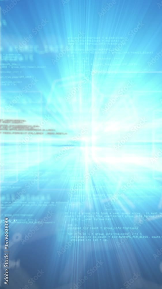 Poster animation of science data processing over blue background