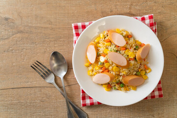 fried rice with sausage and mixed vegetable