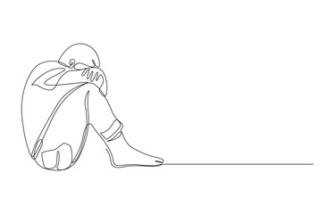 Person in fetal position, minimalist line art representing sadness and despair, Singles Day Celebration 