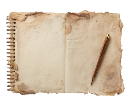 Open spiral notebook with wooden pen