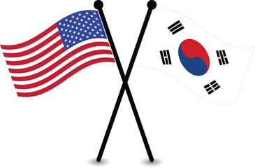 Crossed Flags of the USA and South Korea Republic. Representing Diplomacy Relations and partnership.