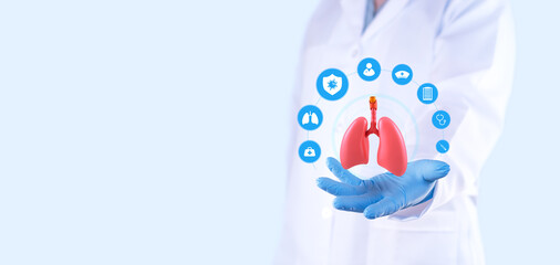 Pulmonologist with an anatomical model of the lungs. Concepts for respiratory examination, lung...