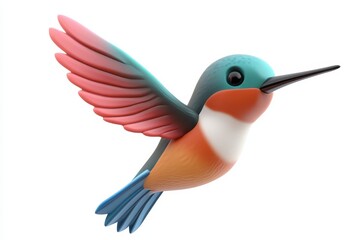 Obraz premium Hummingbird hovering mid-air 3d cartoon character on white background