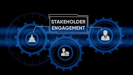 Conceptual illustration of stakeholder engagement depicted with gear iconography and business symbols