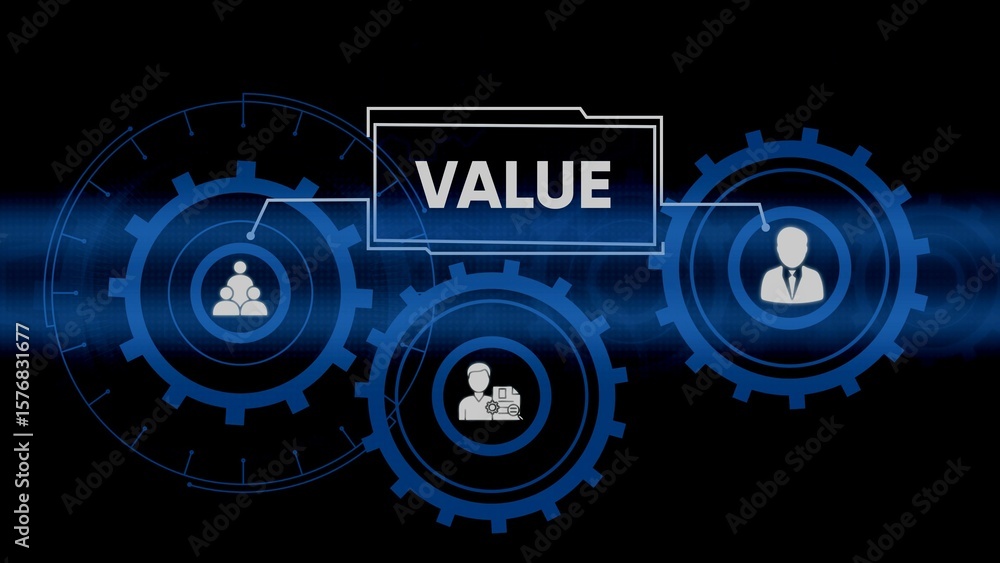 Poster conceptual illustration depicting the significance of value related to teamwork and business operati