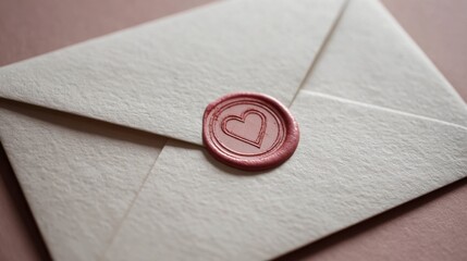 Sealed with Love: A close-up shot of a beige envelope, sealed with a heart-shaped wax seal, radiating warmth and affection. Symbol of sentiment and care, this image evokes feelings of intimacy.