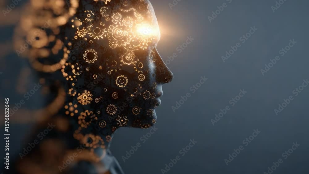 Aufkleber abstract representation of artificial intelligence concept with gears and bright light illuminating 