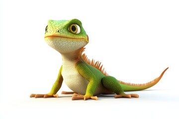 Obraz premium Iguana flicking tail 3d cartoon character on white background
