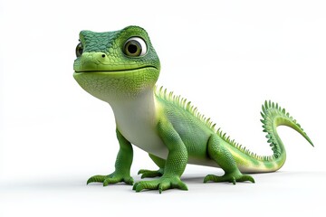Obraz premium Iguana flicking tail 3d cartoon character on white background
