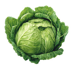 Obraz premium Isolated Fresh Green Cabbage Head on a Black Backdrop, Watercolor Painting Style