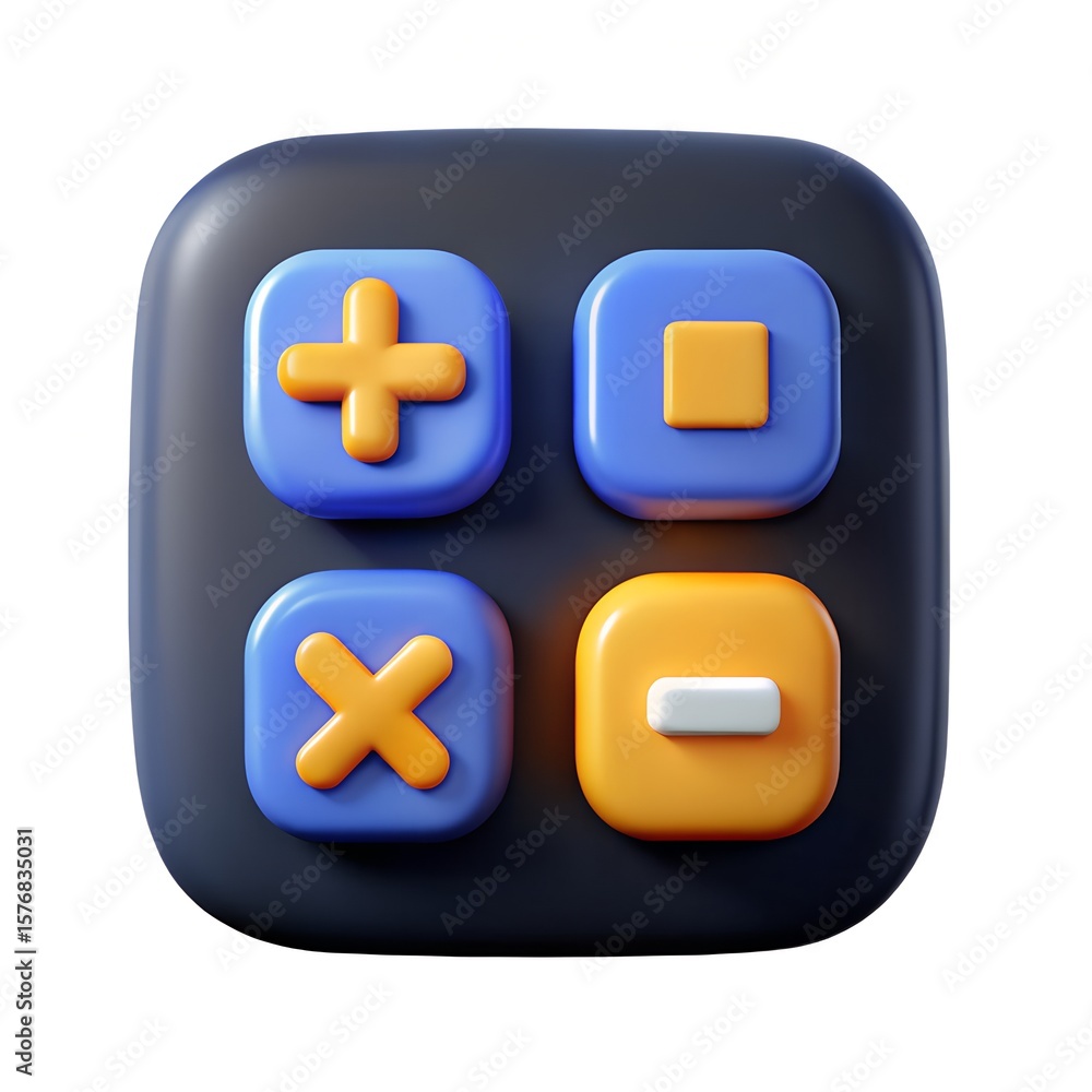 Poster modern 3d calculator icon with plus minus multiply and square buttons
