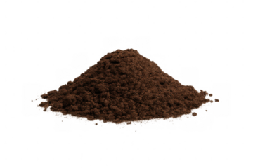 Small mound of ground coffee resting on a transparent background, perfect for enhancing coffee-themed projects and designs