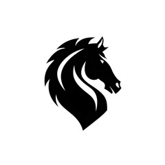 A minimalist depiction of a horse head in black and white with a dark background creating a stark contrast