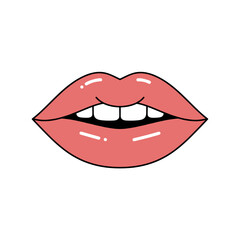 Swollen lips with visible teeth on white background  