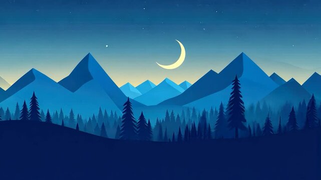 Night landscape with mountains and forest
