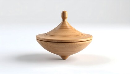 Wooden Spinning Top Isolated on a Clean White Background in a Bright Studio Setup