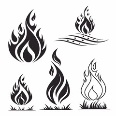 Abstract flame shapes black silhouettes on white background fire