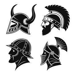 Ancient warrior helmets black silhouettes gladiator viking