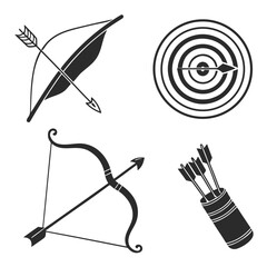 Archery equipment icons bow arrow target quiver vector