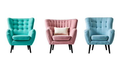 Stylish Armchairs Teal, Pink, and Blue Velvet Upholstery