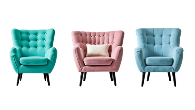 Stylish Armchairs Teal, Pink, and Blue Velvet Upholstery