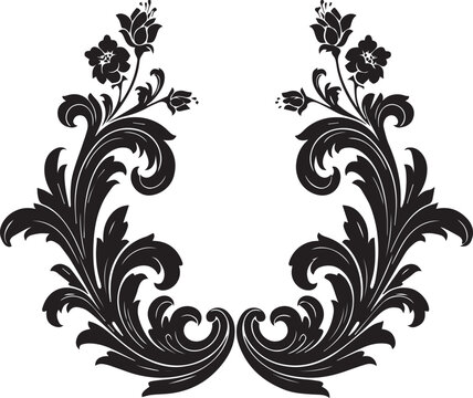 Eight Black floral decorations on white background Swirly elegant patterns aesthetics decoration elements white background watercolor flower-like design The flower decoration is a water-coloured vinta