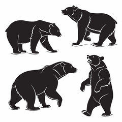 Black bear silhouettes in various poses standing walking