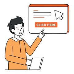 Person Interacting with a Digital Interface Featuring a Clickable Button and Cursor