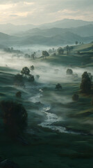 Ethereal Morning Embrace: A Mysterious Valley Cloaked in Misty Tranquility