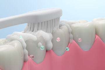 Niacinamide Toothpaste Concept, Brushing for Healthy White Teeth. 3D Illustration.