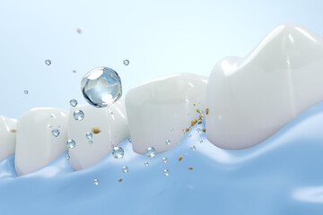Water Jet Removing Food and Plaque Between Teeth. 3D Explainer.