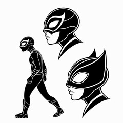 Black superhero masks and full body silhouette white