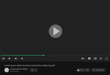 Social media video player screen template, mobile video player. Video player mockup, app, ui ux. Channel interface. Social media concept. Play button icon