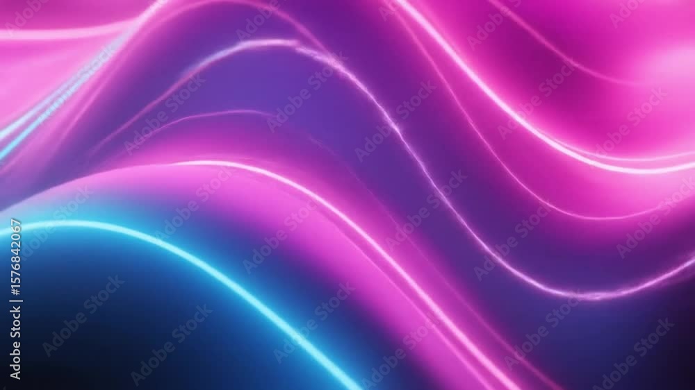 Poster abstract glossy waves of vibrant pink and cyan colors flow smoothly across the screen in a fluid ani