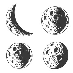 Crescent and full moon craters textured silhouettes surface © ADOBE