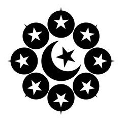 Crescent moon with surrounding star clusters celestial symbol