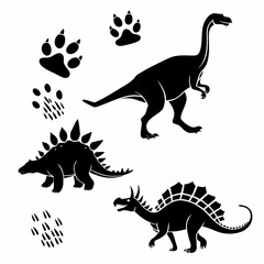 Dinosaur silhouettes and footprints prehistoric stegosaurus