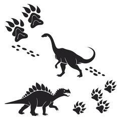 Dinosaur silhouettes with footprints prehistoric ancient