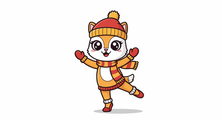 Cartoon deer character wearing winter clothes, including hat, scarf, and mittens, in a cheerful pose.