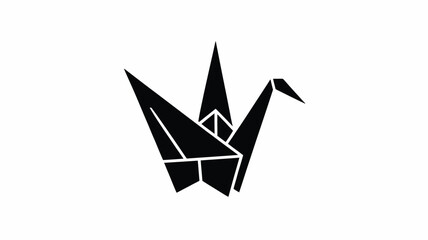 Minimalist black origami paper crane silhouette against a white background