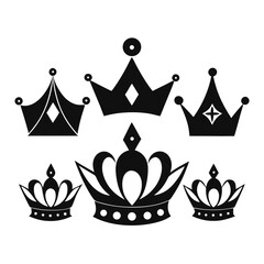 Five black crown silhouettes with gem details royal symbol