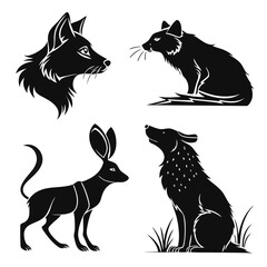 Four animal silhouettes fox cat rabbit wolf vector