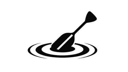 Black and white silhouette of a canoe paddle dipping into rippling water