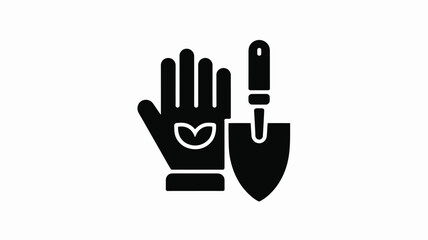 Gardening glove with leaf symbol and trowel icon on white background
