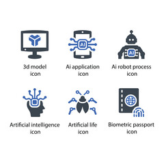 3d model, Ai application, Ai robot process, Artificial intelligence, Artificial life, Biometric passport, icon