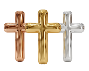 Three metallic cross symbols