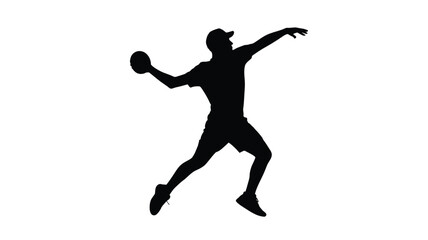 Silhouette of a man in a baseball cap throwing a ball