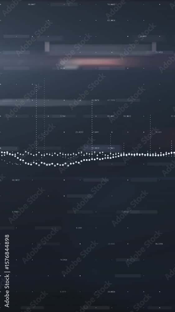 Poster animation of data processing, light and financial graph on black background