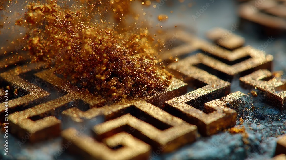 Aufkleber geometric golden pattern with sparkling dust in bokeh effect for backgrounds, textures, and decorati